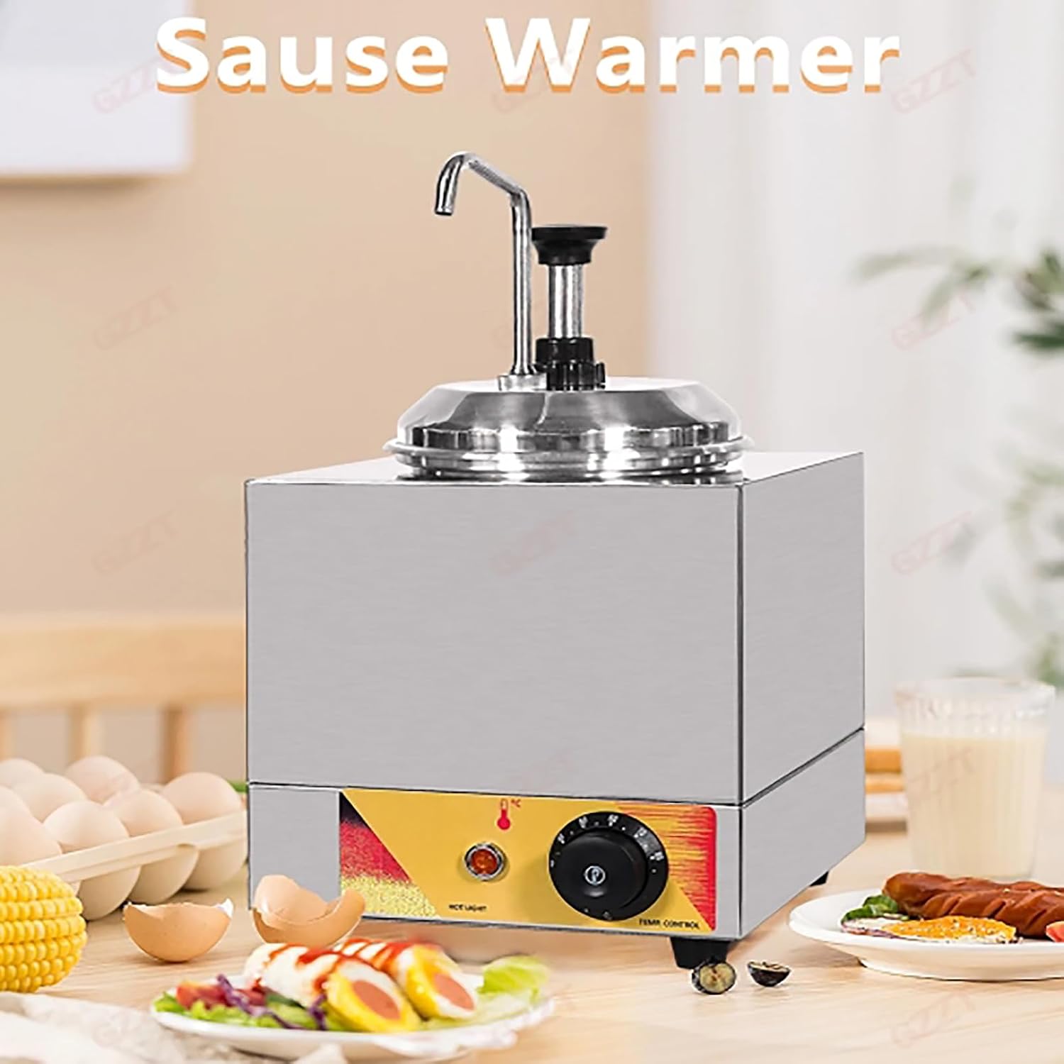 Commercial Hot Fudge Warmer, Electric Cheese Dispenser with Indicator Light, Adjustable Temperature Range and 5L Large Capacity, Removable Pump Head and Easy to Cleaning, for Kitchen, Cake Shop
