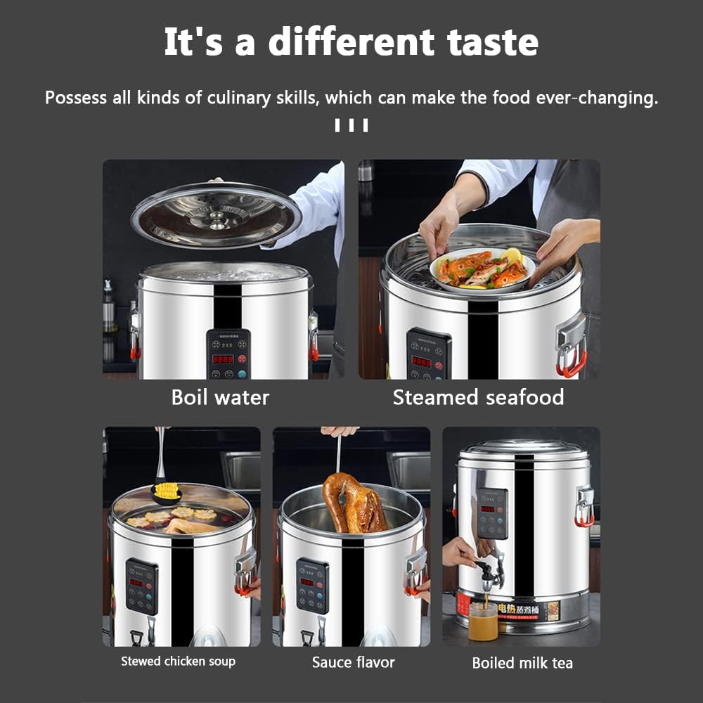 Stainless Steel Boiling Bucket, Hot Water Dispenser Electric Instant Coffee for Buffets Parties with Tap Adjustable Temperature Boiling Bucket,C,30L