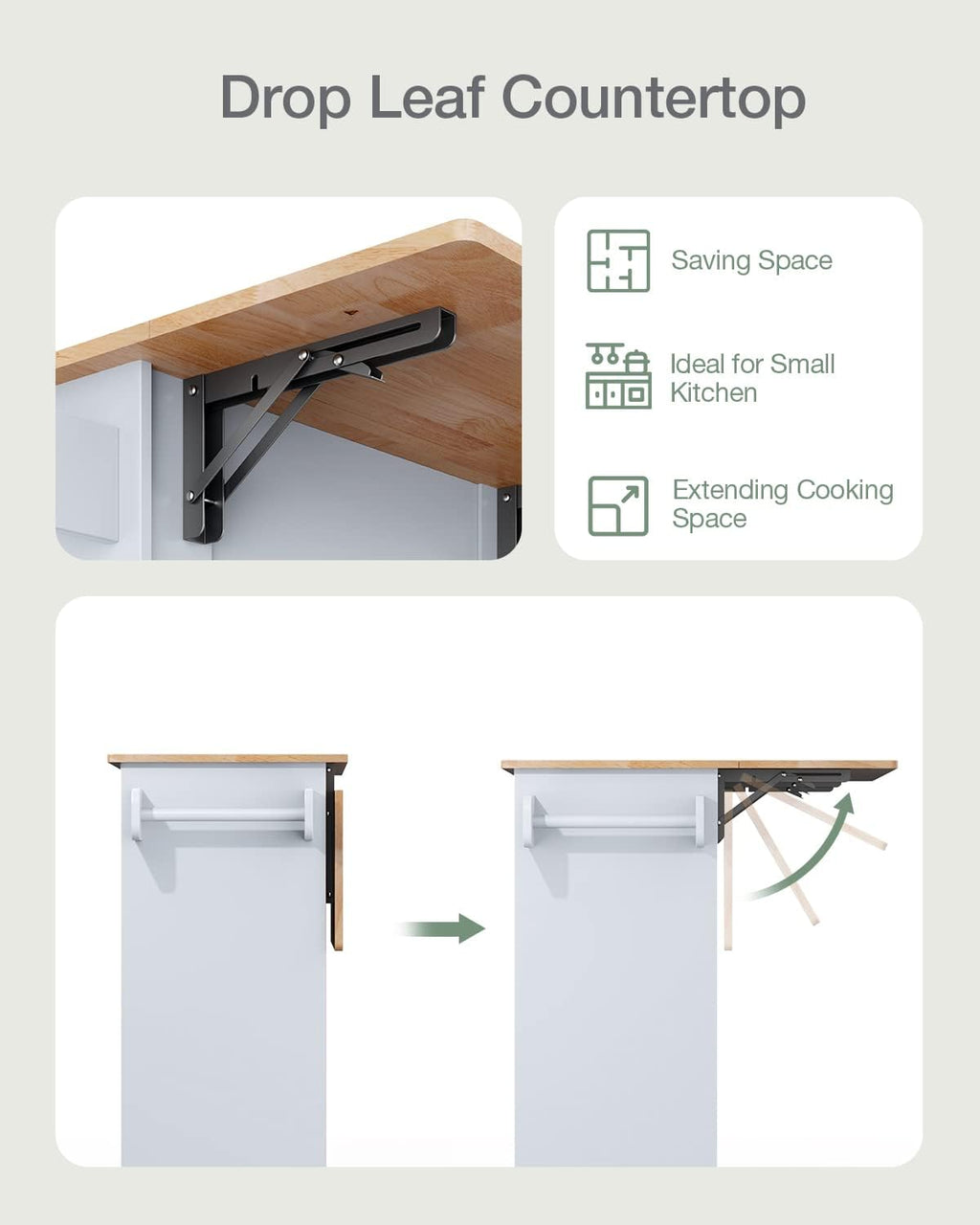 QSun Kitchen Island on Wheels Kitchen Cart with Rubber Wood Top, Mobile Kitchen Island with Double Storage Cabinet and Drawers, Island Table for Kitchen (White)