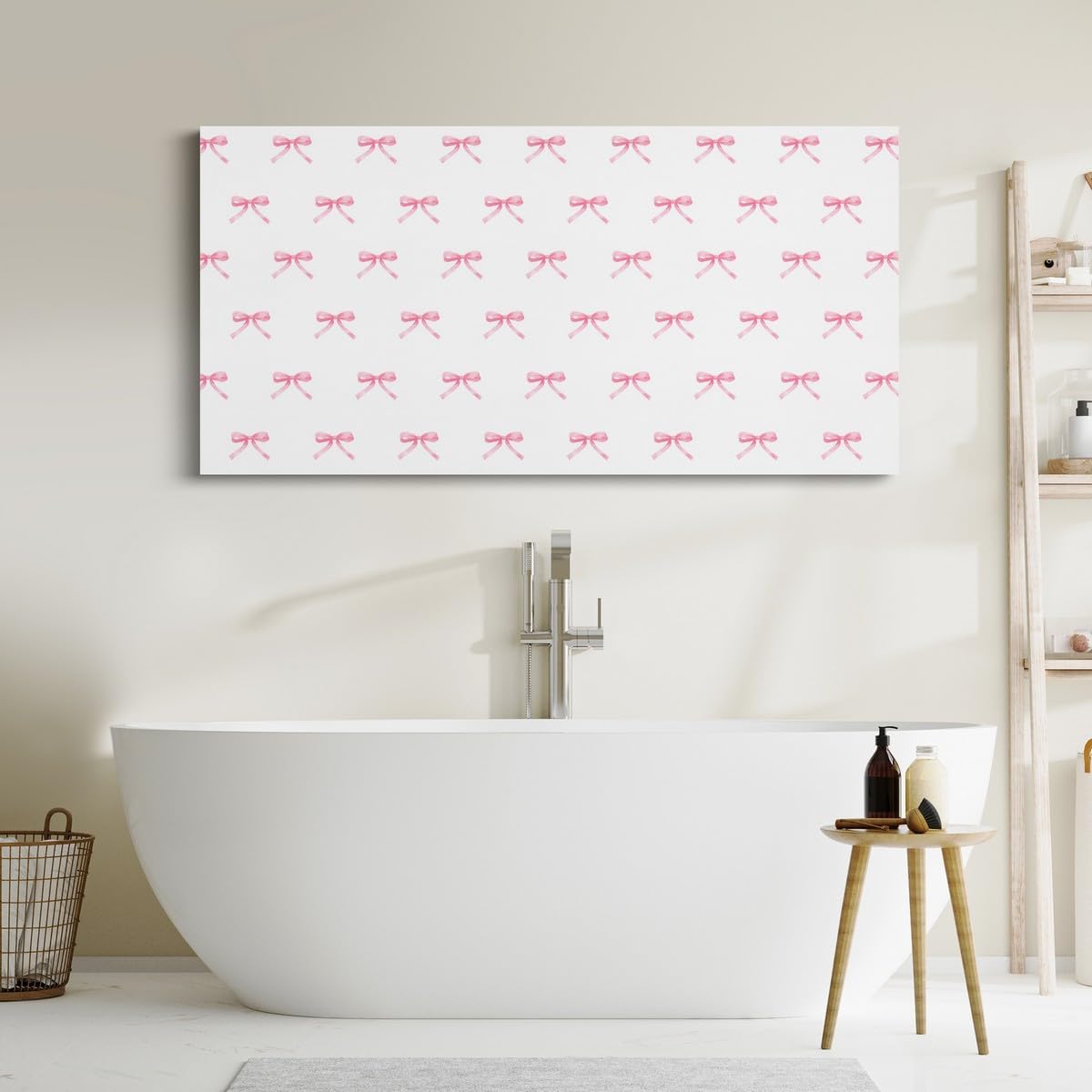 Erosebridal Pink Bow Large Wall Decor 58'x29' Cartoon Bowknot Butterfly Knot Princess Bathroom Wall Art | Dreamy Watercolor Bow Tie Artwork Posters Ribbons Poster Print