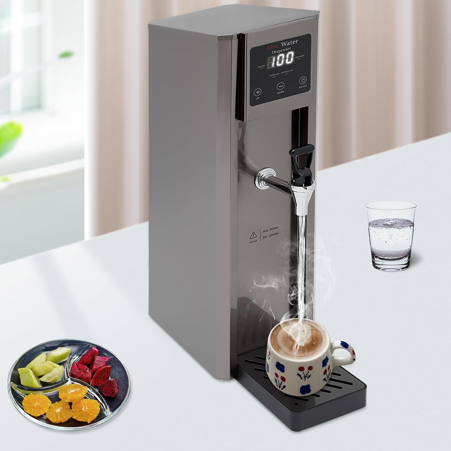 Hot Water Dispenser, 10L Commercial Electric Water Boiler Warmer 1800W Adjustable Temperatures LED Screen Display Tabletop Hot Water Machine for Living Room, Bedroom, Cafe, Milk Tea Shop