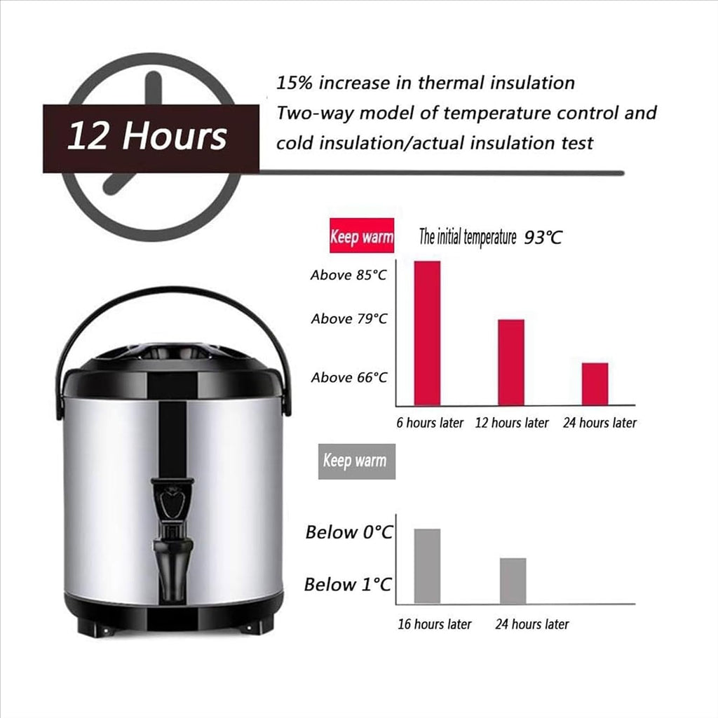 Urn Boiler Hot and Cold Water Dispenser with Faucet Insulated Beverage Dispenser Portable Large Capacity Stainless Steel Tea Coffee Dispenser Water Bottle (6L)