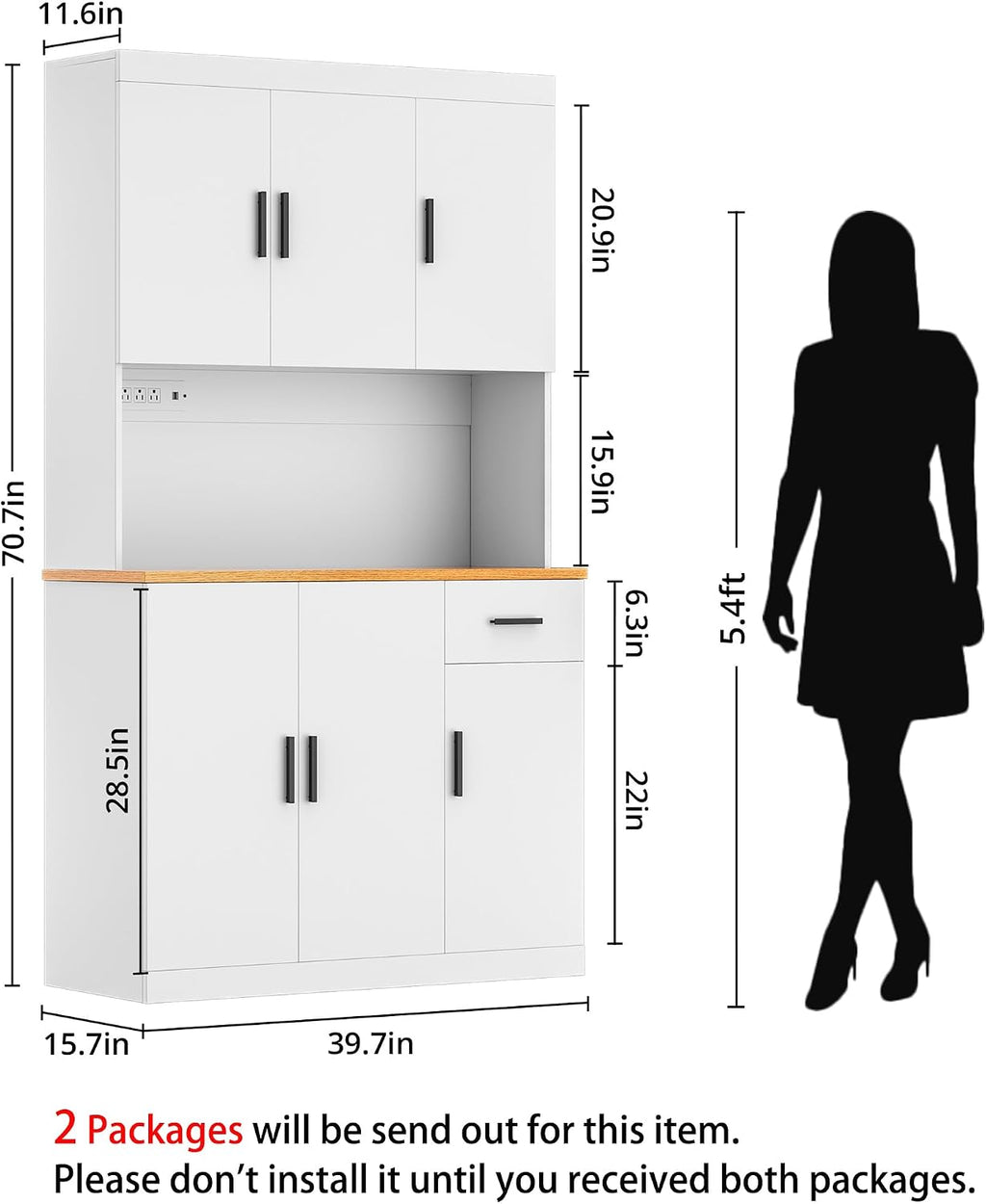 DIYART 71 Inch White Pantry Cabinet with Power Outlet, Heavy-Duty Freestanding Kitchen Storage Organizer with Reinforced Frame, Pantry Hutch for Kitchen, Dining Room, Laundry Room | Extra-Wide