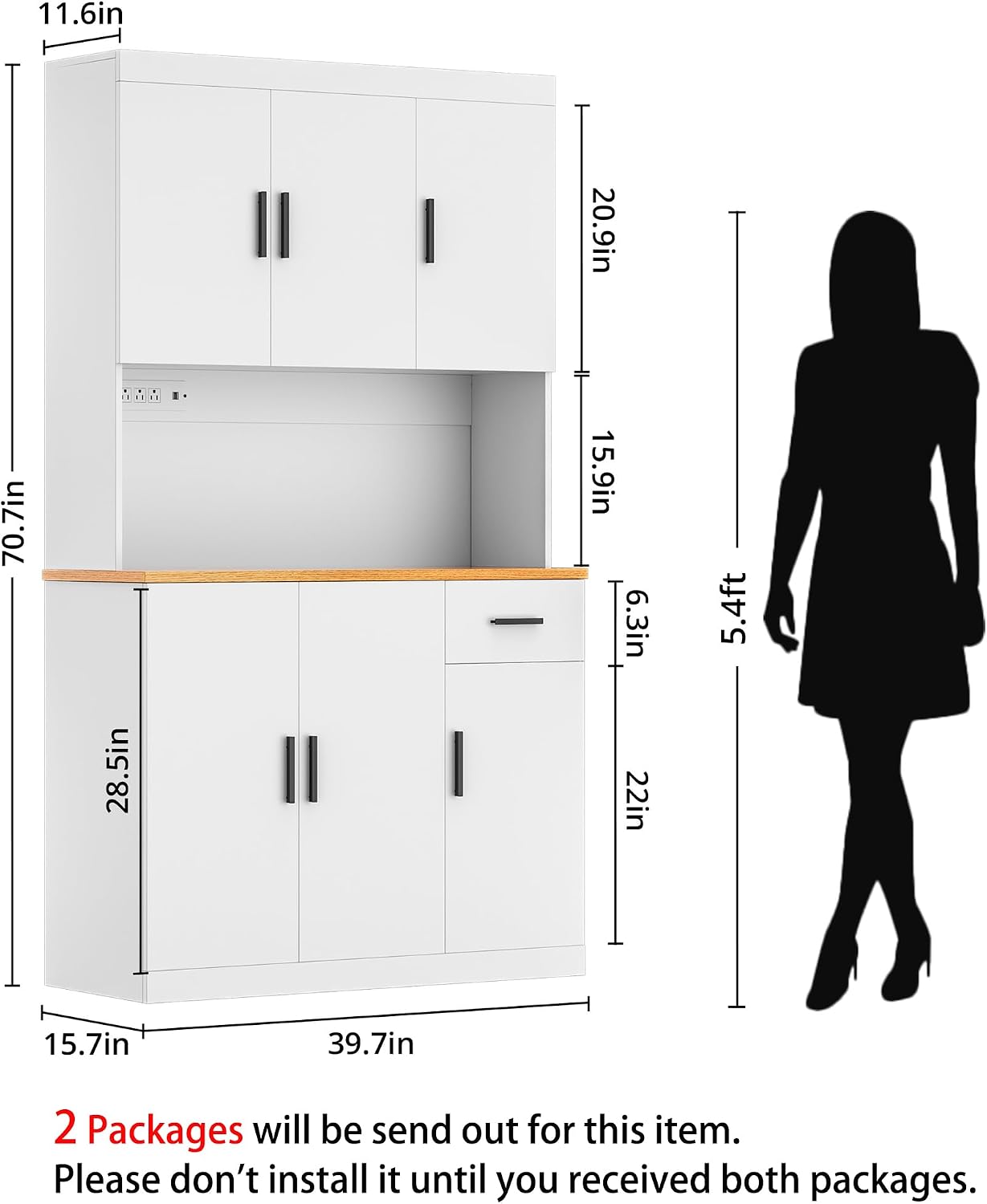 DIYART 71 Inch White Pantry Cabinet with Power Outlet, Heavy-Duty Freestanding Kitchen Storage Organizer with Reinforced Frame, Pantry Hutch for Kitchen, Dining Room, Laundry Room | Extra-Wide