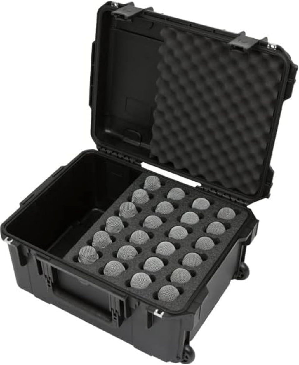 SKB iSeries Microphone Hard Case, Waterproof Polypropylene Shell with 24-Slot Foam Interior, Cable Storage and Wheels for Mic System Protection