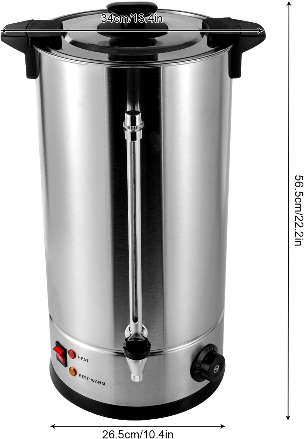 25L Stainless Steel Coffee Urn, 6.6 Gal Commercial Coffee Maker, 1.4KW Electric Hot Water Dispenser for Parties, Double-Layer Insulation and Visual Water Level Indicator