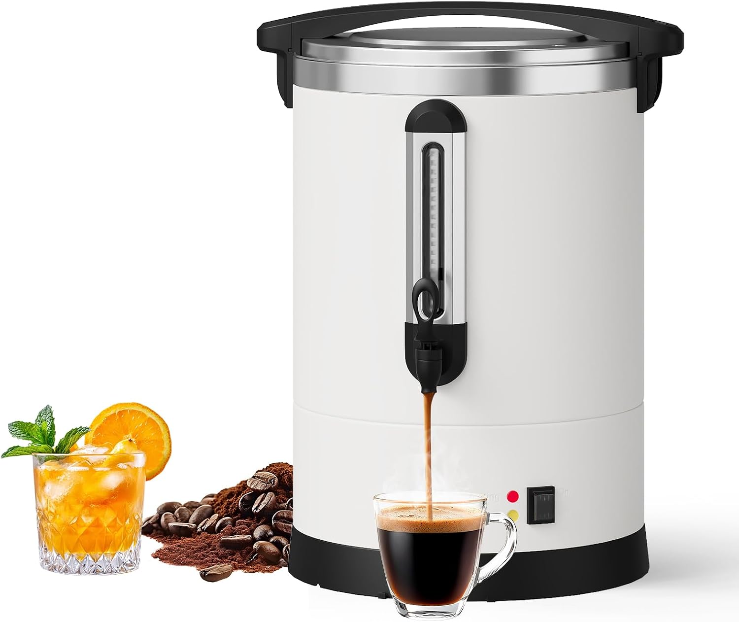TROPOW Commercial Coffee Urn 100 Cup- 14L/3.7 Gal Coffee Maker,Double-Wall Insulated Stainless Steel Electric Coffee Maker, Hot Water Dispenser for Catering, Wedding, Buffet, Party