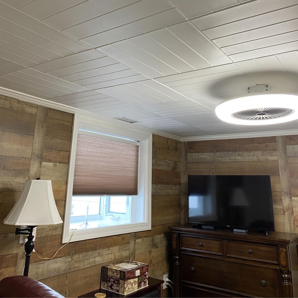 À LA MAISON CEILINGS R104 Bead Board Foam Glue-up Ceiling Tile (128 sq. ft./Case), Pack of 48, Washed Oak