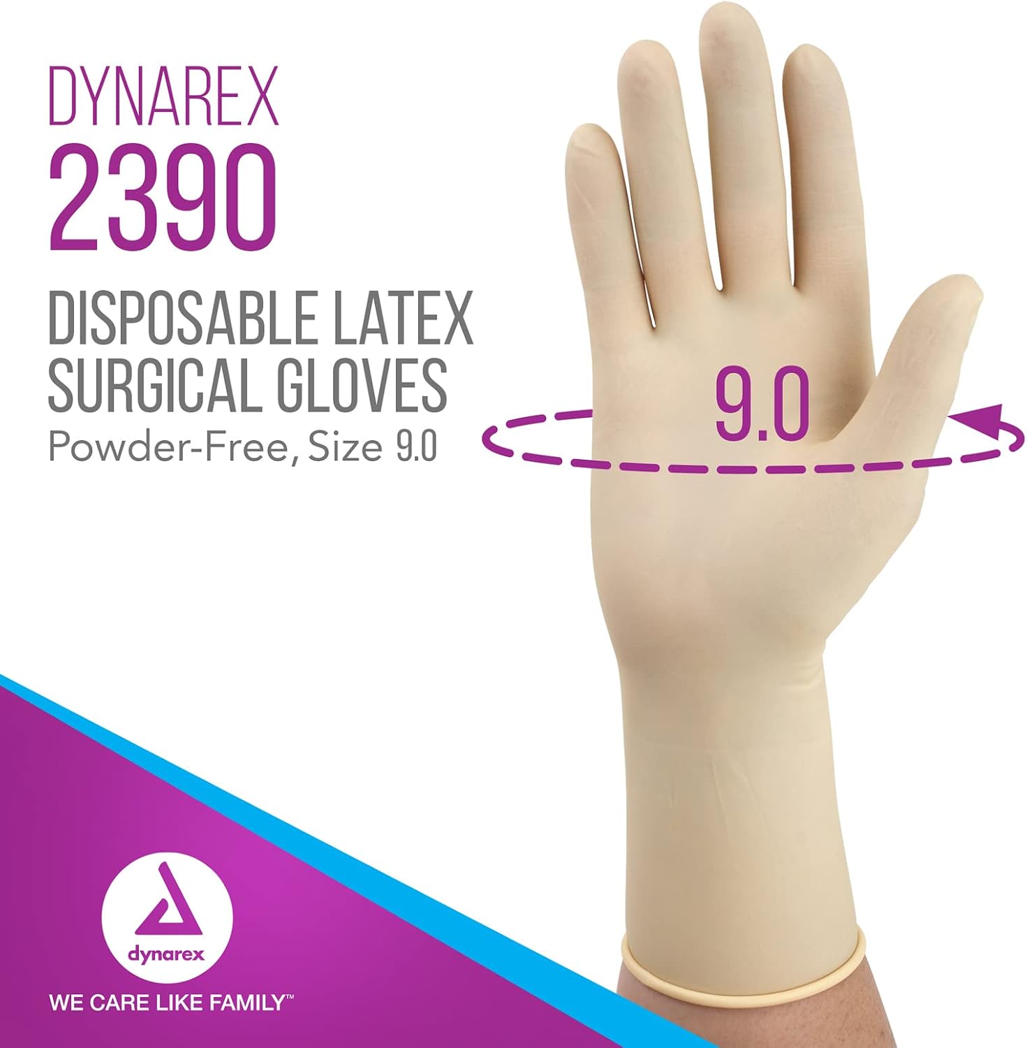 Dynarex Sterile Disposable Latex Surgical Gloves, Powder-Free, Sterilely Packaged in Pairs, Medical & Healthcare, Bisque, Size 9, 1 Case of 200 Pairs