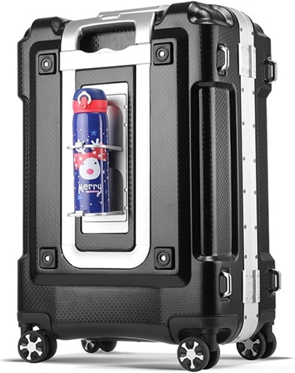 Luggage Aluminum Frame Trolley Case Trolley Case Travel Case Stylish Simple Luggage Boarding Case with Water Cup Holder Travel Suitcase (Color : Silver, Size : 20inch)