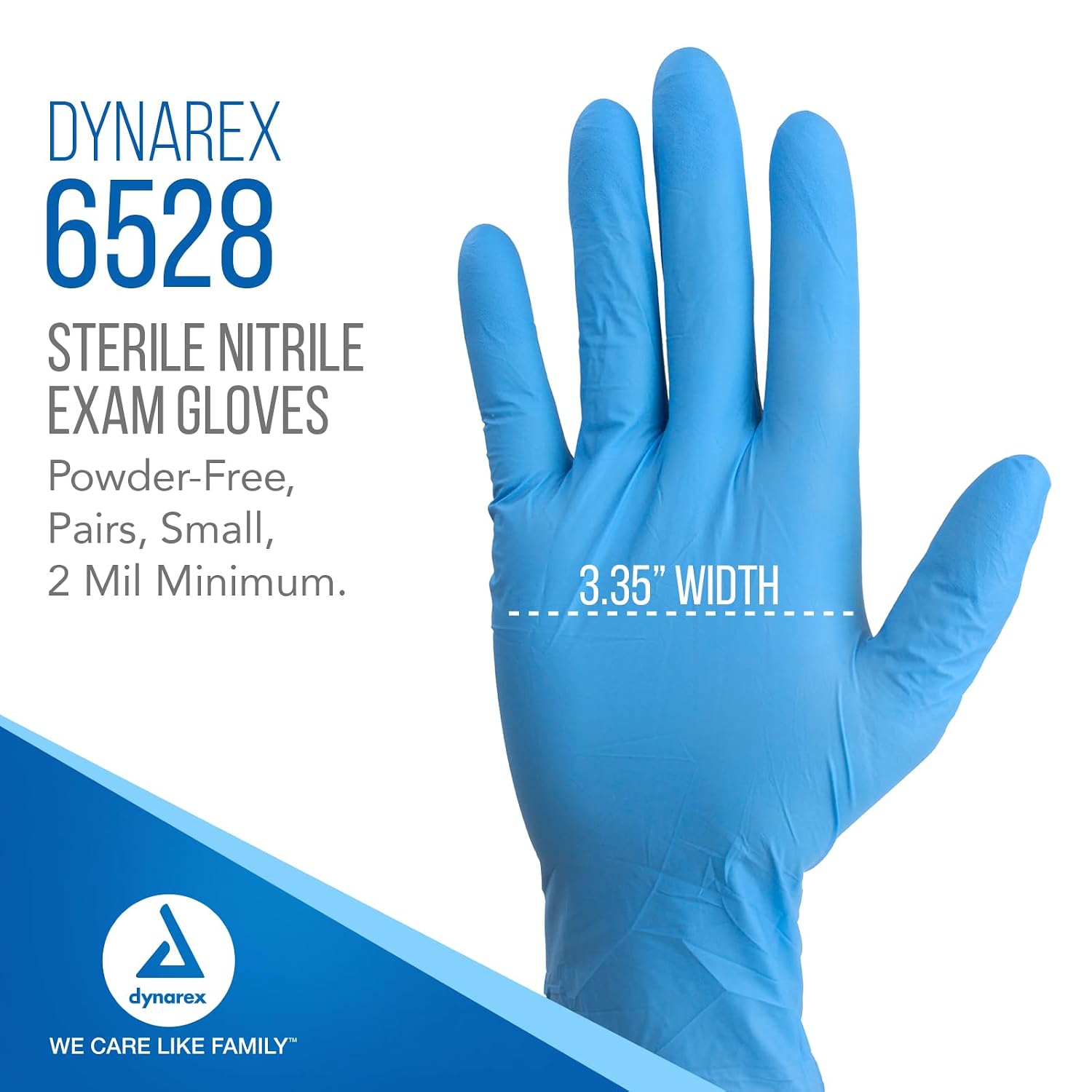 Dynarex Sterile Disposable Nitrile Exam Gloves, Powder-Free, Sterilely Packaged in Pairs, Textured Palms, Blue, Small, 1 Case - 8 Boxes of 50 Pairs