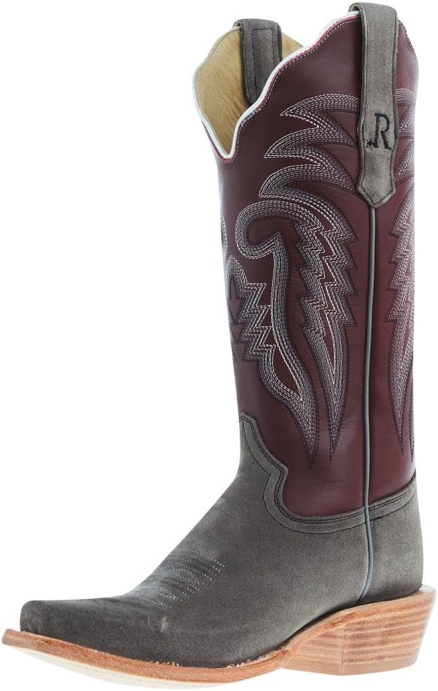 R. Watson Boots Women's Charcoal Roughout 13 In Dark Cherry Sinatra Top Cowgirl Boot