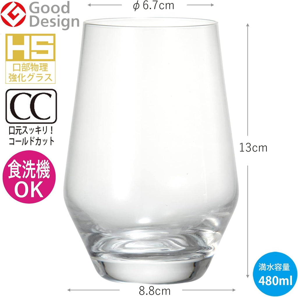 東洋佐々木ガラス Toyo Sasaki Glass Tumbler, Water Variation, 16.2 fl oz (480 ml), Made in Japan, Dishwasher Safe, T-25102HS Set of 6