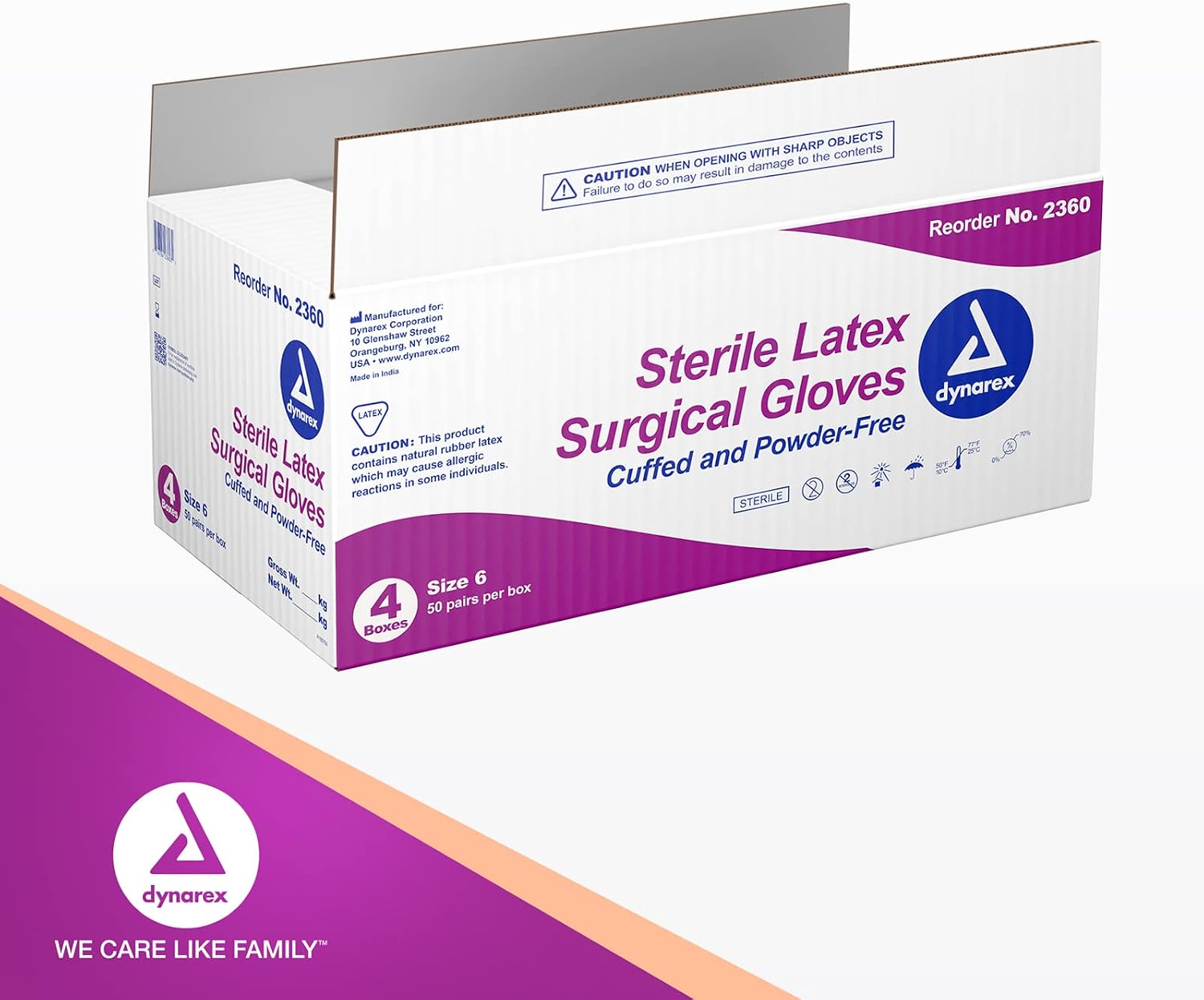 Dynarex Sterile Disposable Latex Surgical Gloves, Powder-Free, Sterilely Packaged in Pairs, Medical & Healthcare, Bisque, Size 6, 1 Case of 200 Pairs