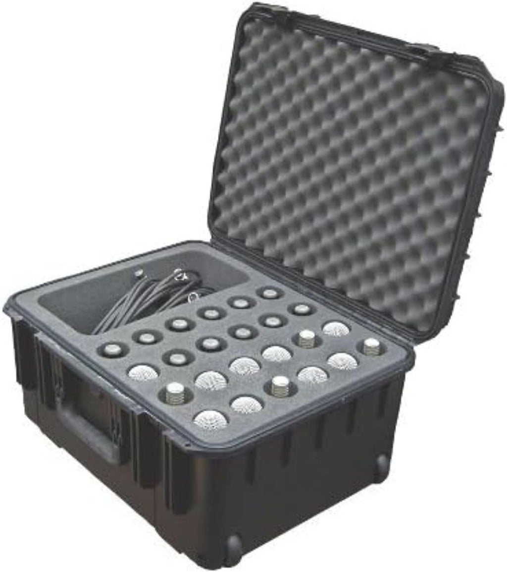 SKB iSeries Microphone Hard Case, Waterproof Polypropylene Shell with 24-Slot Foam Interior, Cable Storage and Wheels for Mic System Protection