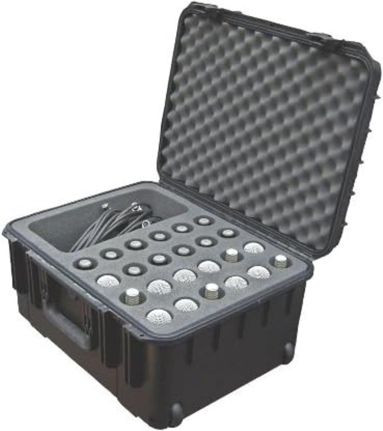 SKB iSeries Microphone Hard Case, Waterproof Polypropylene Shell with 24-Slot Foam Interior, Cable Storage and Wheels for Mic System Protection