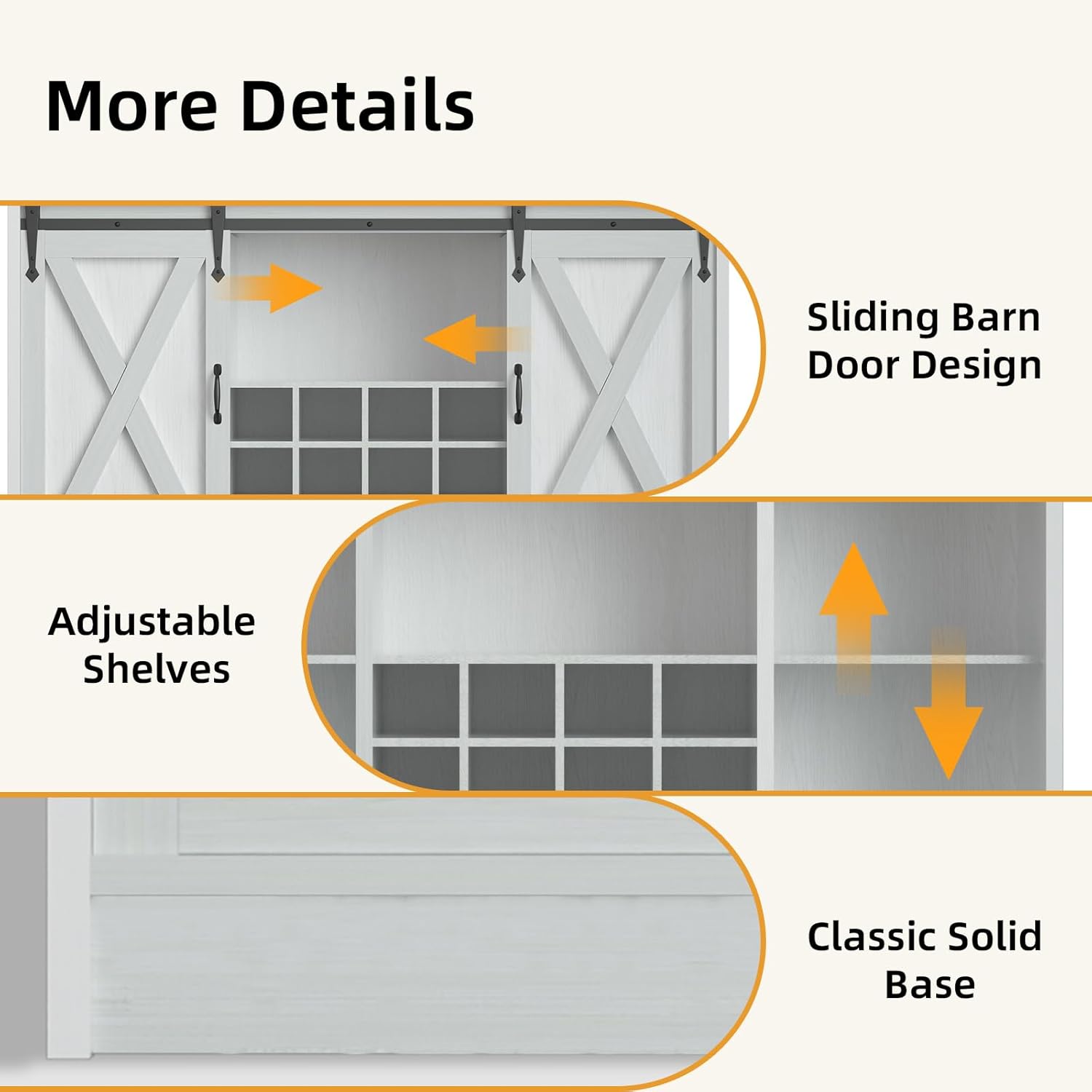 BestHaped 55'' Farmhouse Coffee Bar Cabinet with 3 Tier Storage Hutch, Coffee Bar Station with Sliding Barn Door, Hutch Storage Cabinet with 12 Wine Racks & 9 Hooks for Kitchen Dining Living Room