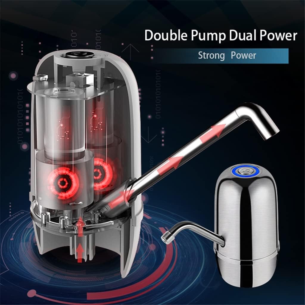 Sainless Steel Water Bottle USB Pump Dispenser Silver Electric Drinking Water Dispenser Tap with 2000 mAh Pumps Powerful