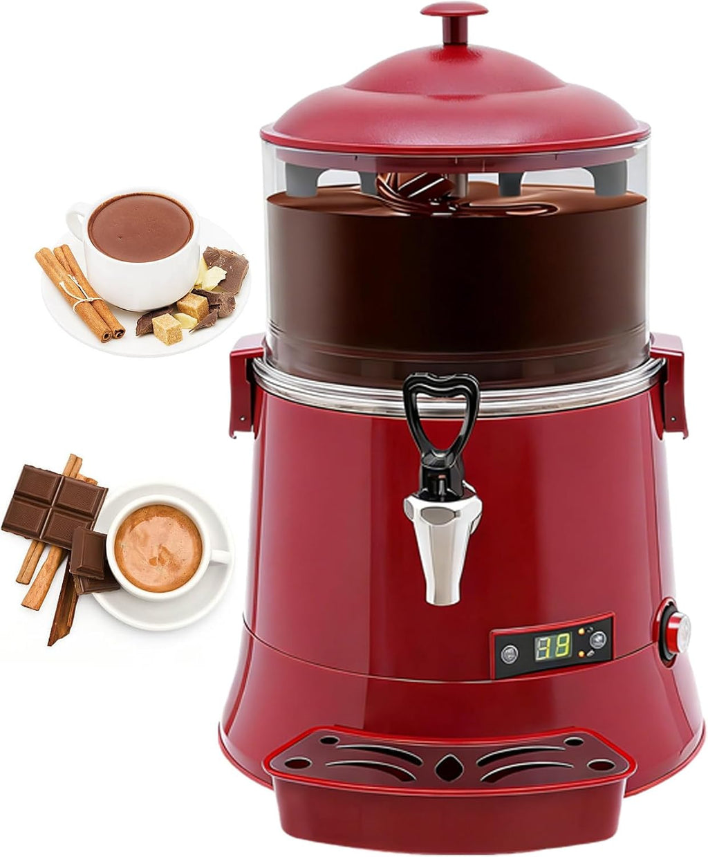 Electric Hot Chocolate Dispenser, Commercial Beverage Warmer with Faucet & Drip Tray, for Large Volume Heating of Milk, Coffee, Tea, for Cafés, Hotels, Bubble Tea Shops 5L-Red