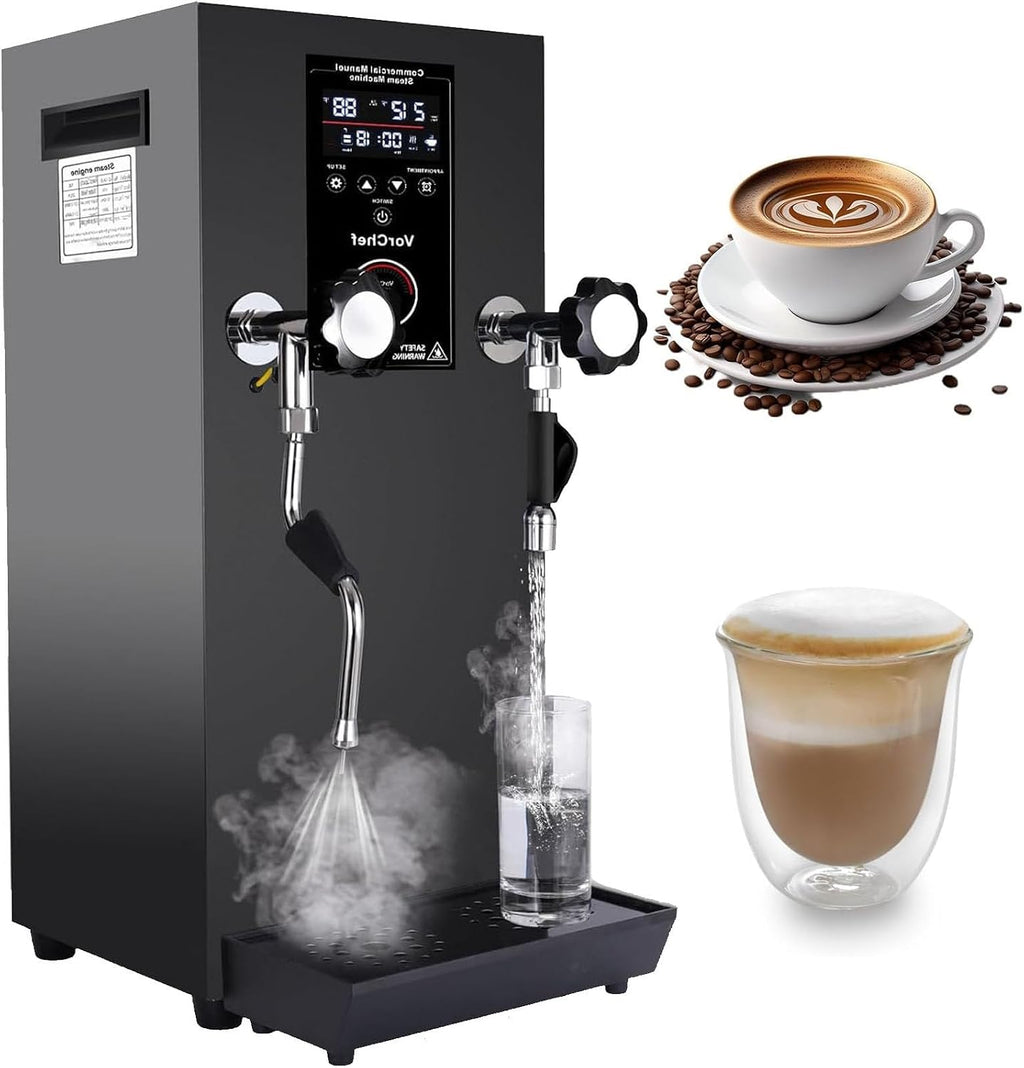 Milk Frother,Commercial Electric with Steam Boiling and LED Display, Multi-Purpose Hot Water Dispenser for Espresso, Coffee, and Milk Tea，Black
