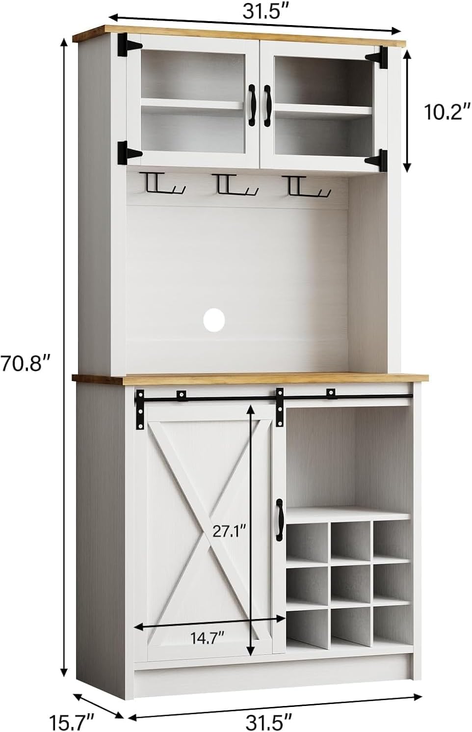 4ever2buy 72' Farmhouse Coffee Bar Cabinet with Sliding Barn Door, White Coffee Bar with Storage, Large Kitchen Buffet Cabinet with Wine Rack, Tall Bar Cabinet Table Living Dining Room
