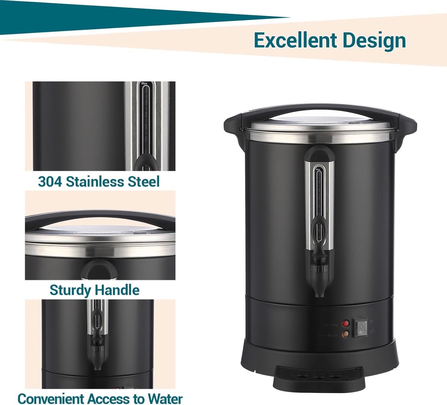 ‌Electric Hot Water Urn 80-Cup 12L Commercial - Double Wall Hot Beverage Dispenser with Fast Brew, Easy-Clean Stainless Steel Design for Weddings, Parties, Restaurants, Buffets