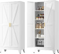 Kitchen Pantry Cabinet,71' H x 31.5' W,Metal Farmhouse Storage Cabinet with Adjustable Shelves and Barn Doors,5-Tier Storage Cabinet for Kitchen Dining Room Garage,White 1 Pack