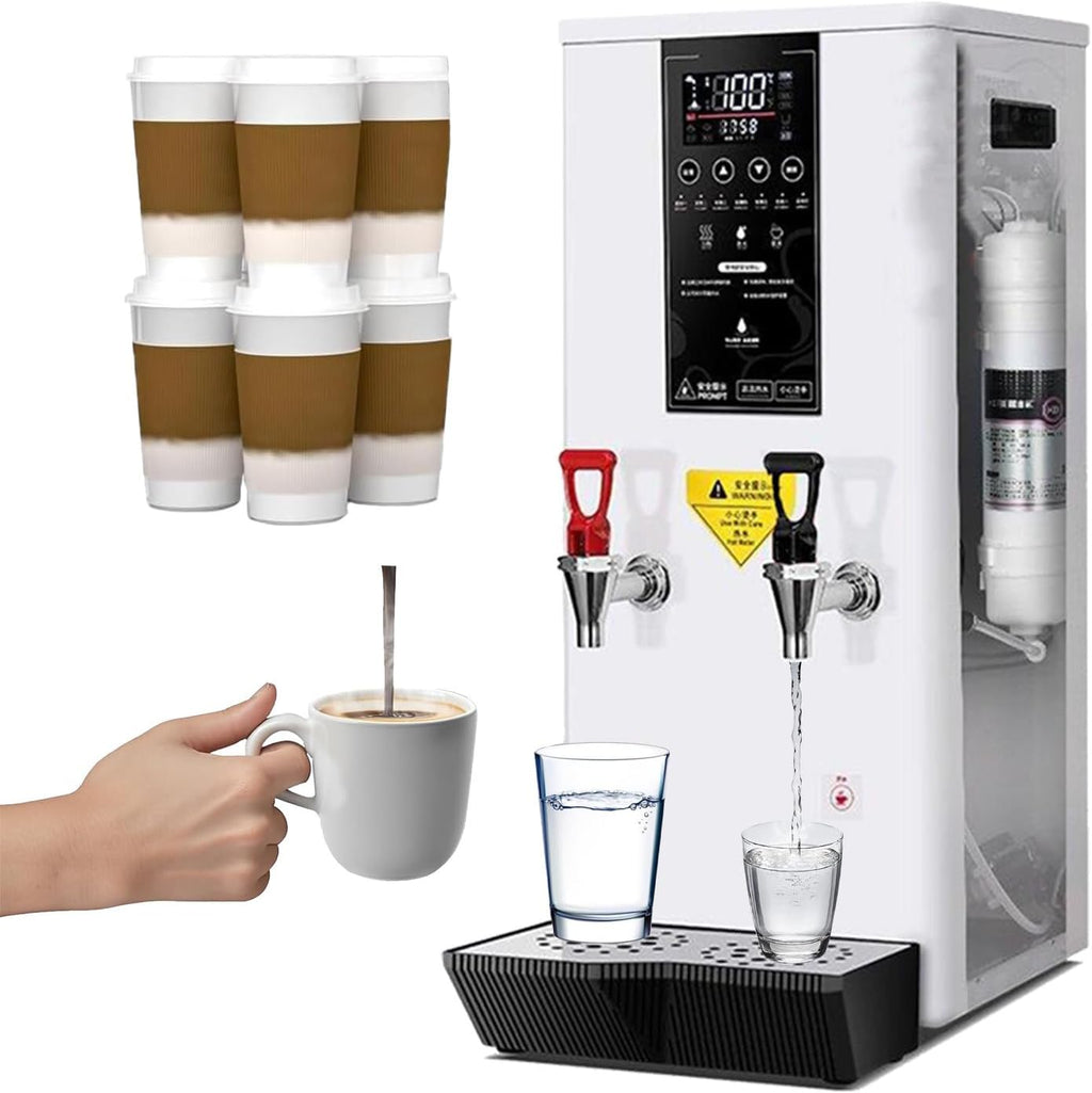 Hot Water Dispenser for Home, 3000W Electric Water Boiler with Dual Faucet, LCD Touch Screen, Commercial Water Boiler for Coffee Tea Restaurant Office,White-Cold hot