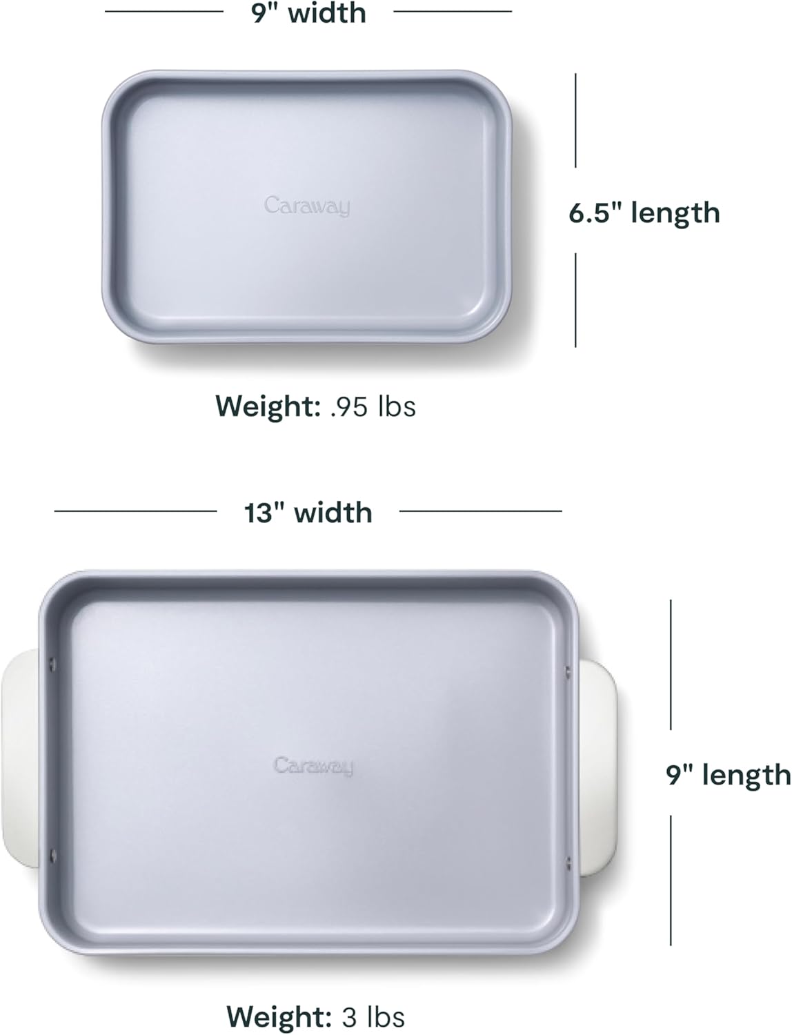 Caraway Nonstick Rectangle Baking Pan Set – 2x 9' x 6.5' & 1x 9' x 13' - Non-Toxic, PTFE & PFOA Free – Aluminized Steel Core – Deep Ceramic Baking Pan for Casseroles, Lasagna & More - Sage