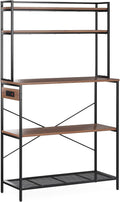 Space Creator Kitchen Shelf with Outlets - 5-Tier Microwave Stand Adds Counterspace & Storage, Electrical Hub for Small Kitchens & Apartments, 39' Wide (Walnut)