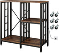 METYERRY Adjustable Kitchen Bakers Rack with Power Outlet,4-Tier Microwave Stand Kitchen Cart,Mini Fridge Stand with Storage,Bar Cabinet,Suitable for Office,Coffee Bar,Living Room,Patio,Rustic Brown