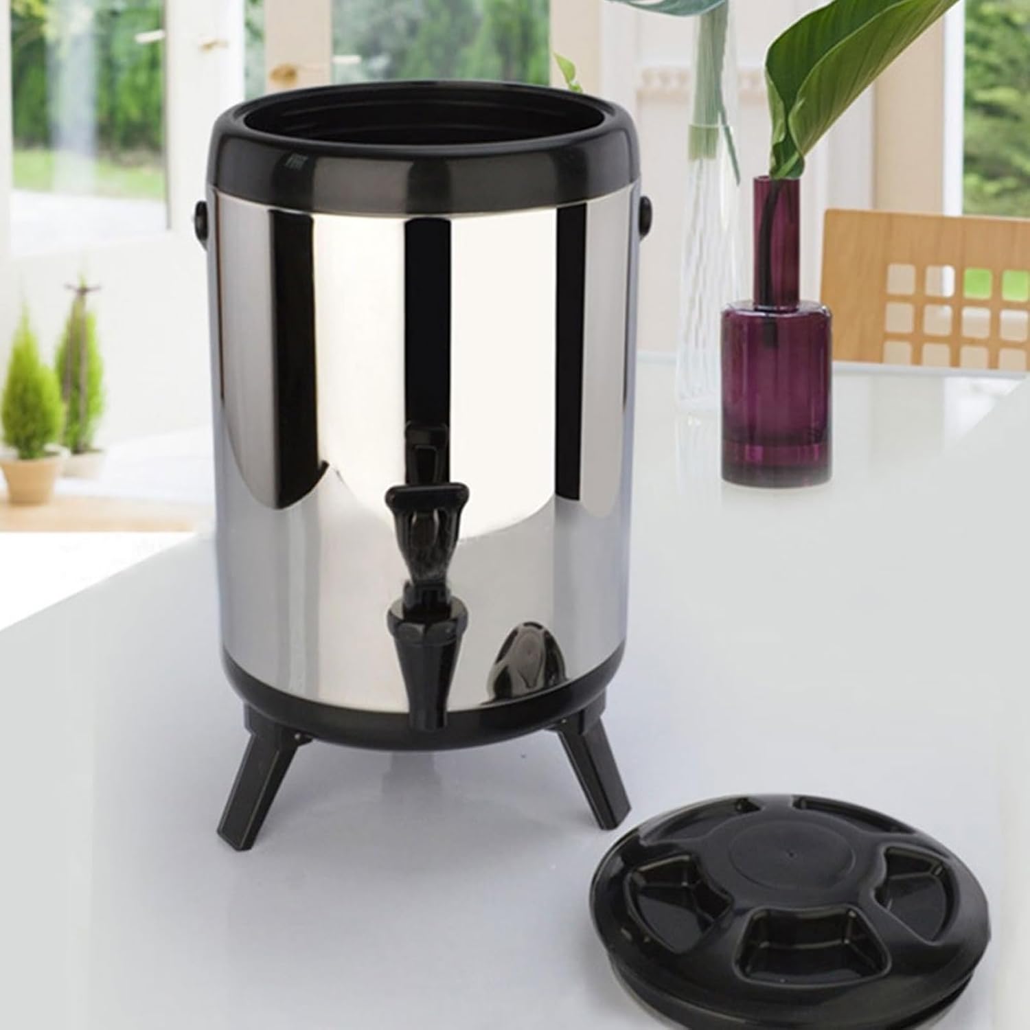 8 L Insulated Drink Dispenser Hot Water Dispenser 2.11 Gallon Stainless Steel Beverage Dispenser Coffee Urns Hot and Cold Drink Dispenser with Pump Spigot for Party Tea, Milk, Water