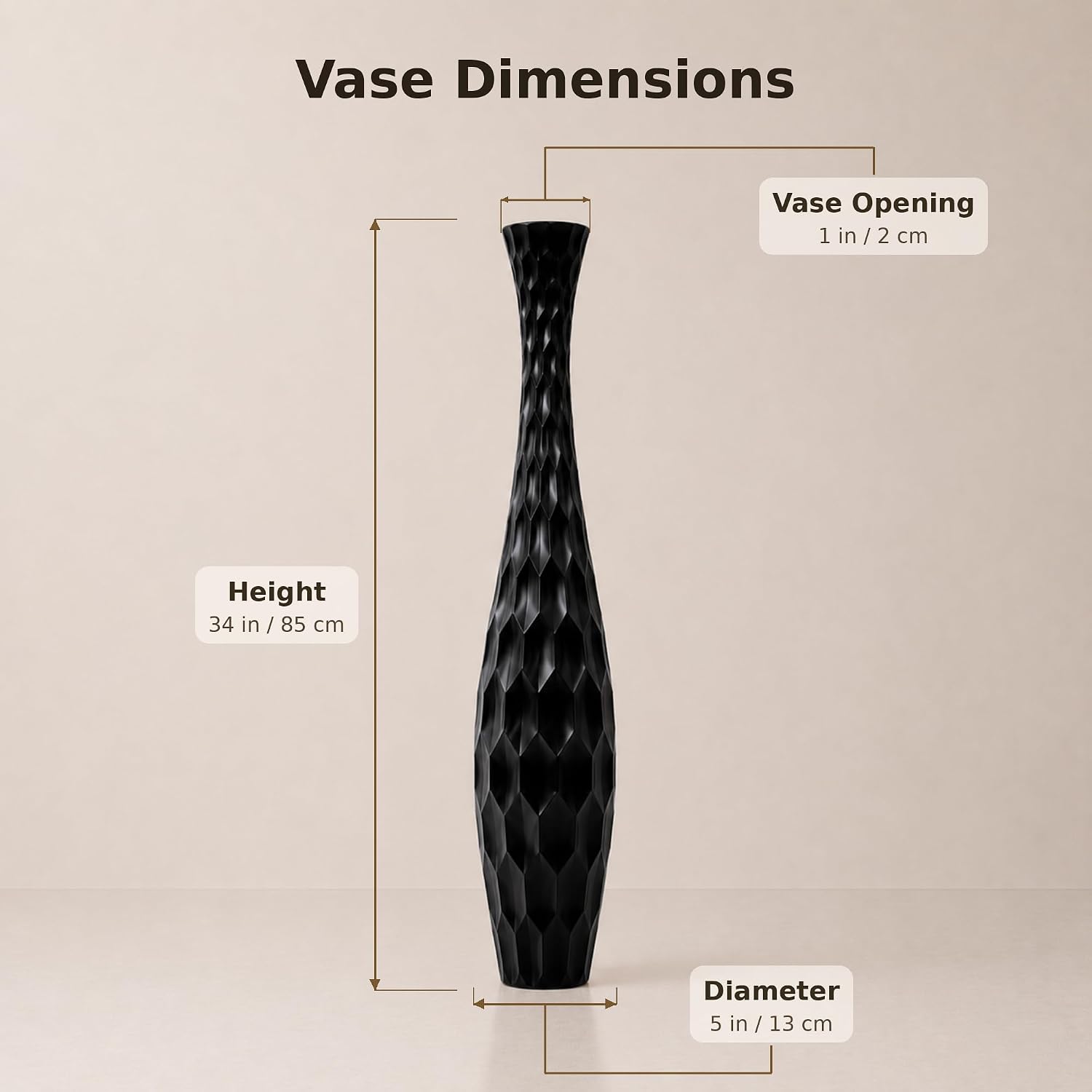 Leewadee Large Black Home Decor Floor Vase - Wooden 34 inch Tall Farmhouse Decor Flower Holder for Fake Plant and Pampas Grass