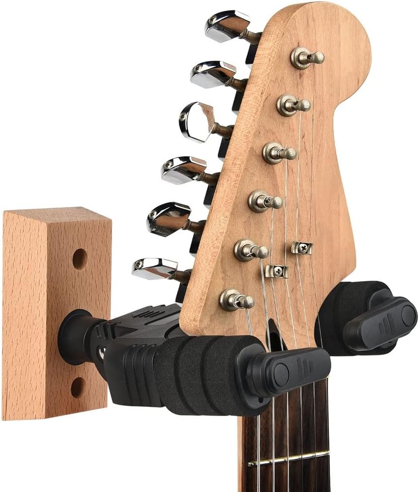 Guitar Wall Mount Hanger Hard Wood Base Guitar Hook Auto Locking Guitar Wall Hanger Mount Stand Mount Stand Rack(E)