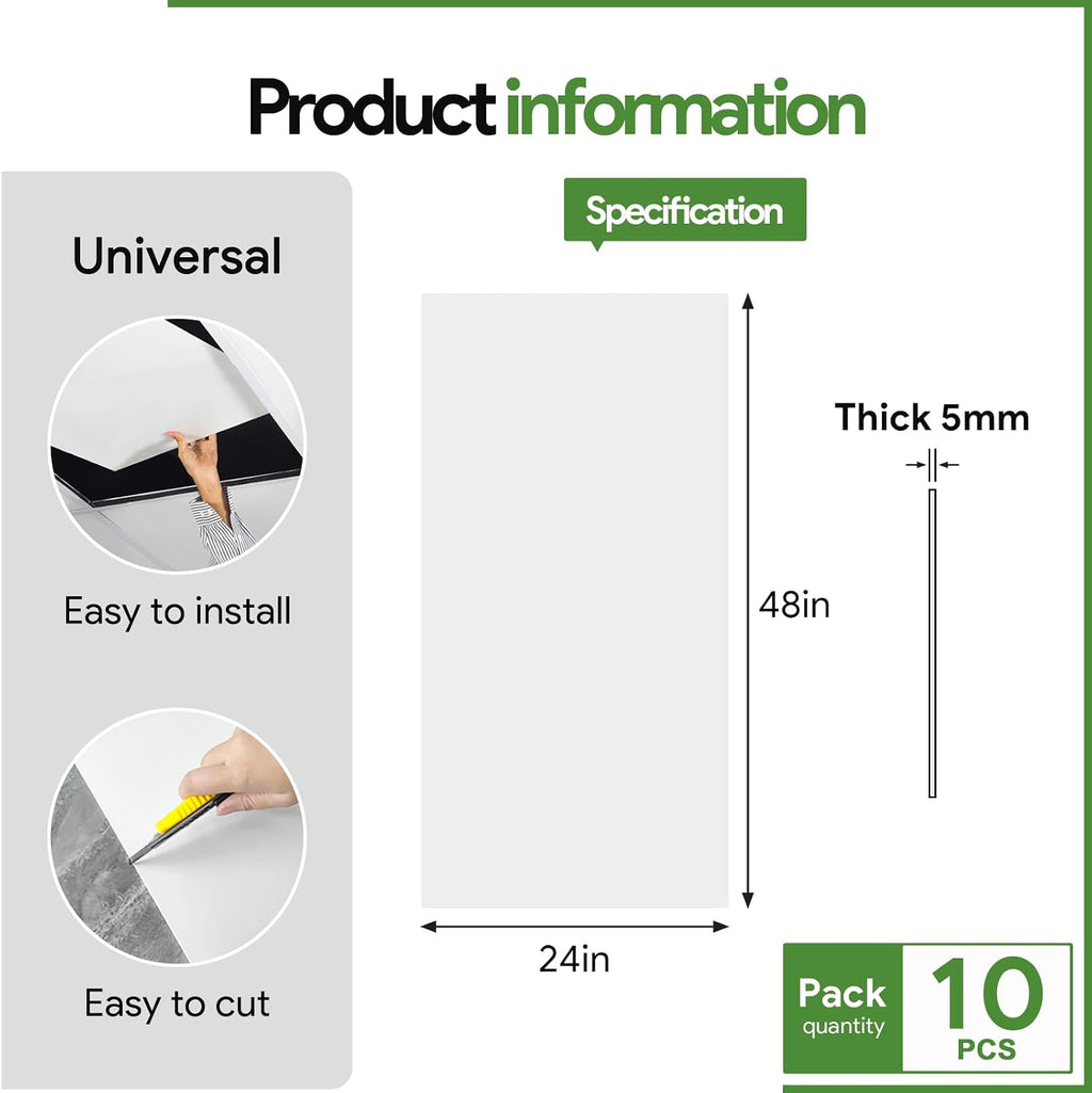 Fasarxiu 24'x48' Smooth Drop Ceiling Tiles Waterproof High-Grade PVC Ceiling Tiles 2x4 Fire-Rated - Easy Drop-in Installation - Case of 10 (80 sq. ft.)