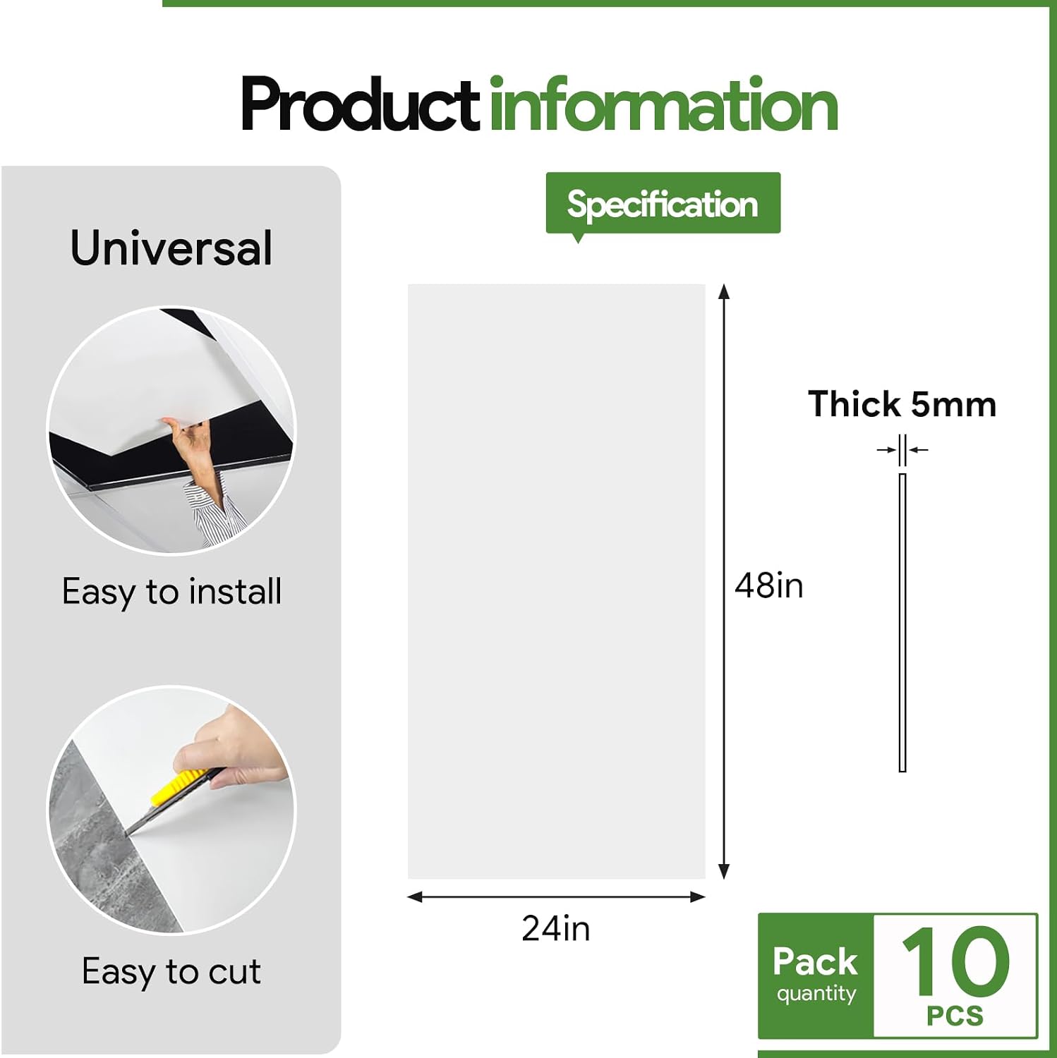 Fasarxiu 24'x48' Smooth Drop Ceiling Tiles Waterproof High-Grade PVC Ceiling Tiles 2x4 Fire-Rated - Easy Drop-in Installation - Case of 10 (80 sq. ft.)
