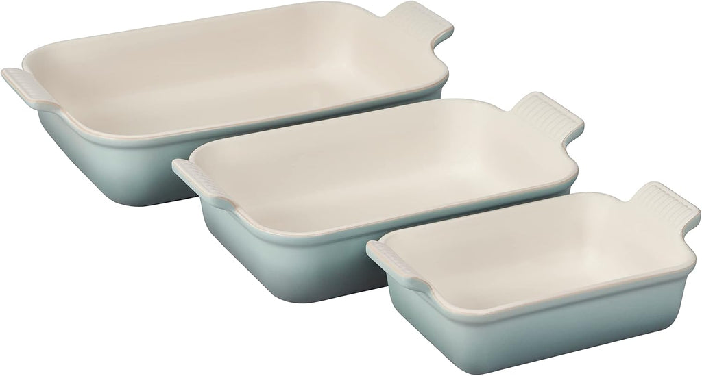 Le Creuset Stoneware Heritage 3-Piece Rectangular Baking Dish Set, Sea Salt