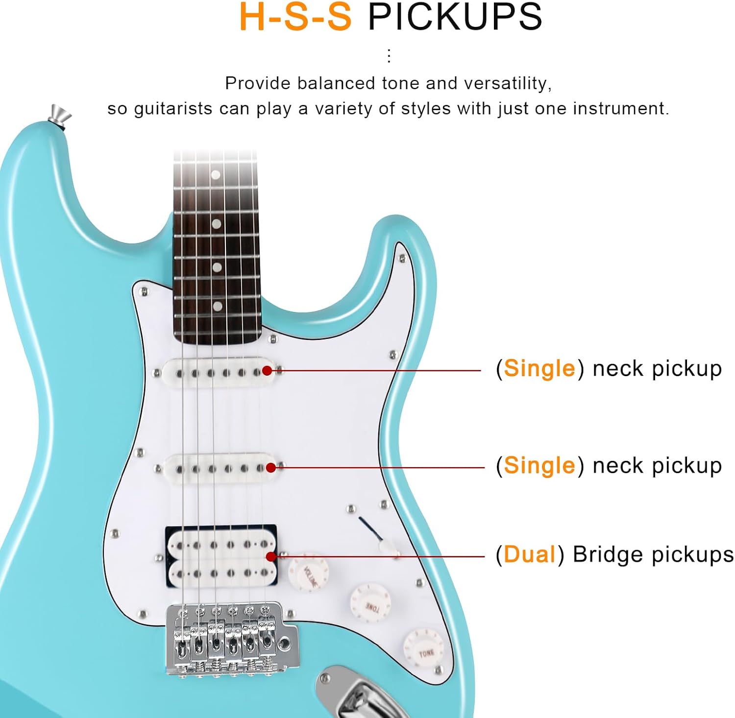 EASTROCK Electric Guitar 39 inch Full Beginner Starter kit Full Size with 10w Amp, Package All Accessories, Strings, Picks, Tremolo Bar, Strap, and Case Bag(Macaron blue)