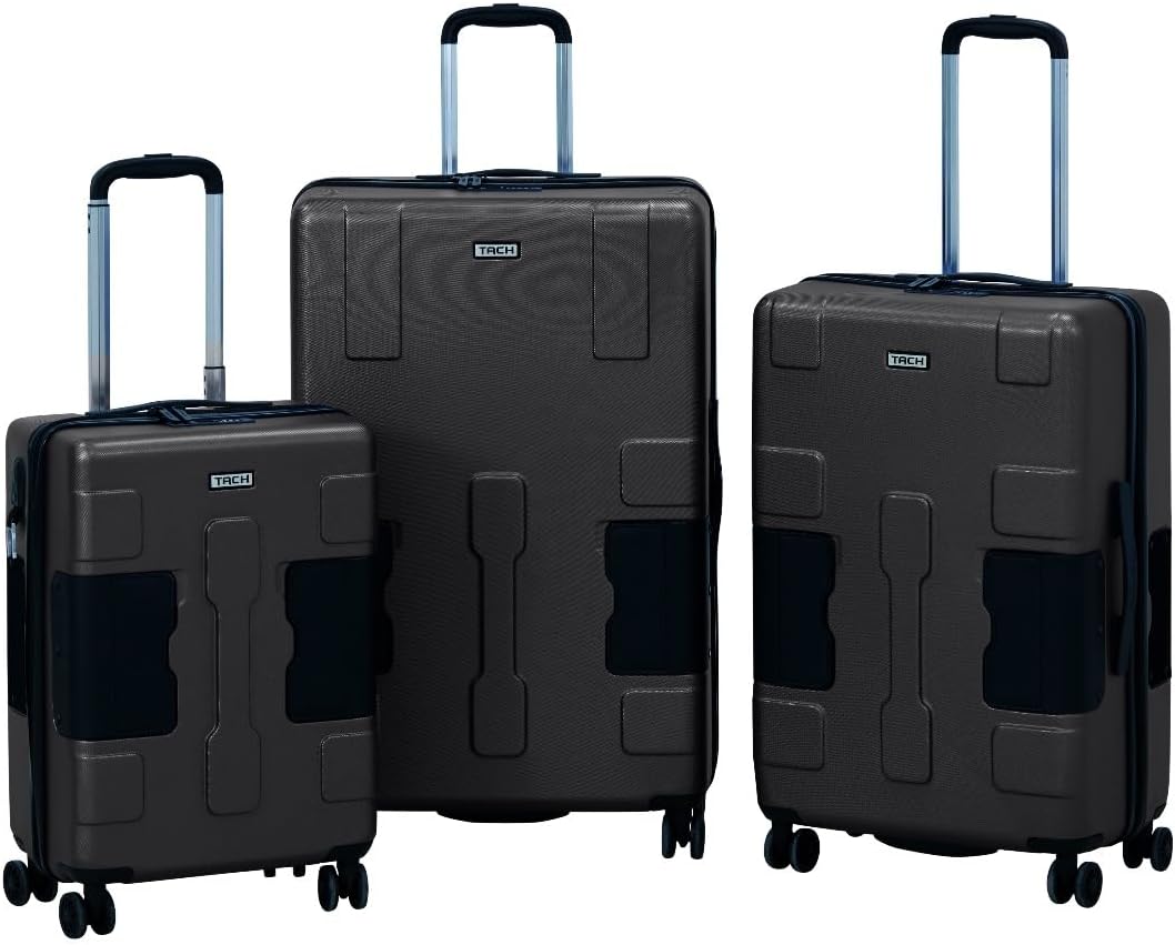 TACH Patented Connecting Hard Shell 3 Piece Luggage Set - 20, 24 & 28 inch Luggage | Carry-On, Medium & Large Rolling Suitcases - Black