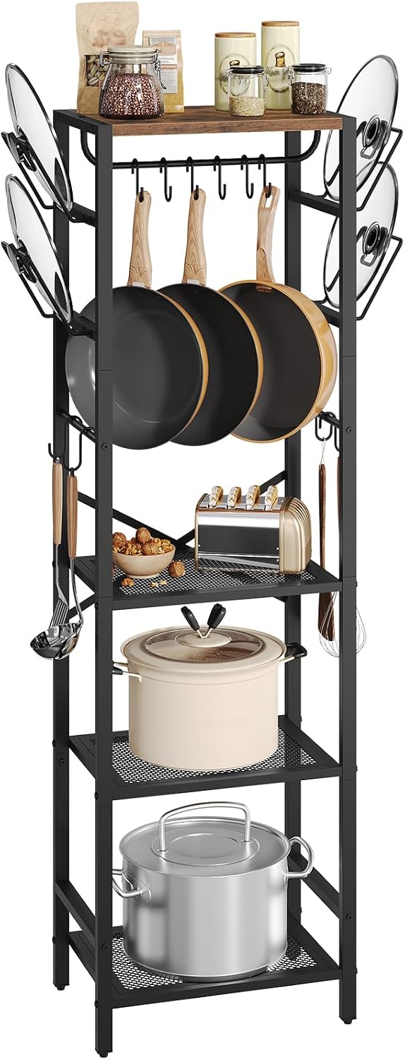 MAHANCRIS Bakers Rack with Power Outlet and 4-Tier Pot Rack Bundle, Pots and Pans Organizerand for Kitchen, BRHR40E01N1-POHR3001
