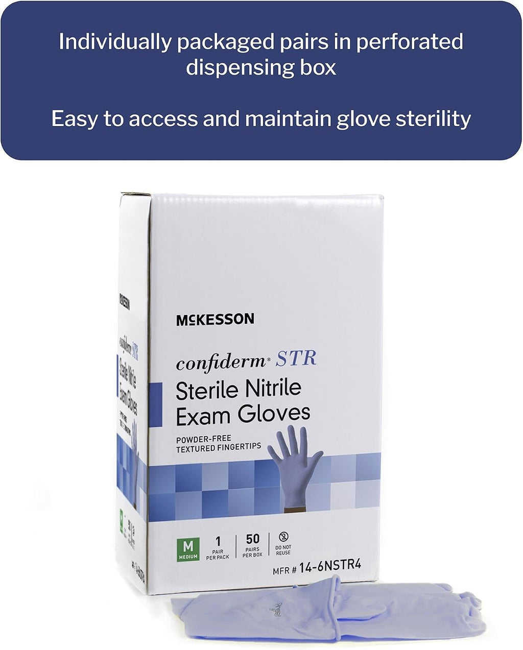 McKesson Confiderm STR Disposable Sterile Pair Nitrile Exam Glove Standard Cuff Length