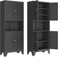 68.9'' Black Metal Kitchen Pantry Cabinet with Doors and Adjustable Shelves, Hutch Cabinet with Microwave Storage, Kitchen cabine can Also be Used in the Living Room.Bathroom, Home