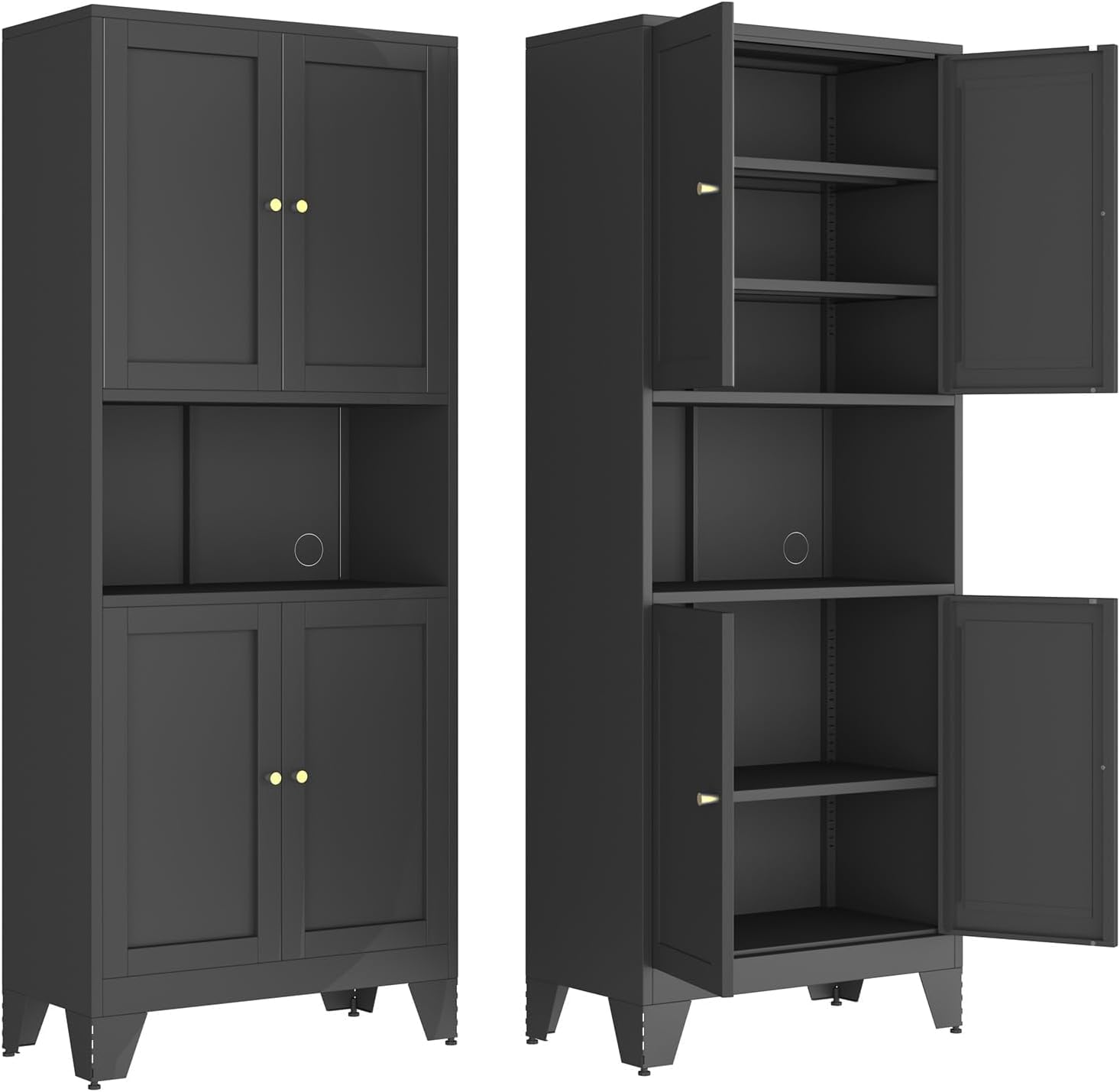 68.9'' Black Metal Kitchen Pantry Cabinet with Doors and Adjustable Shelves, Hutch Cabinet with Microwave Storage, Kitchen cabine can Also be Used in the Living Room.Bathroom, Home