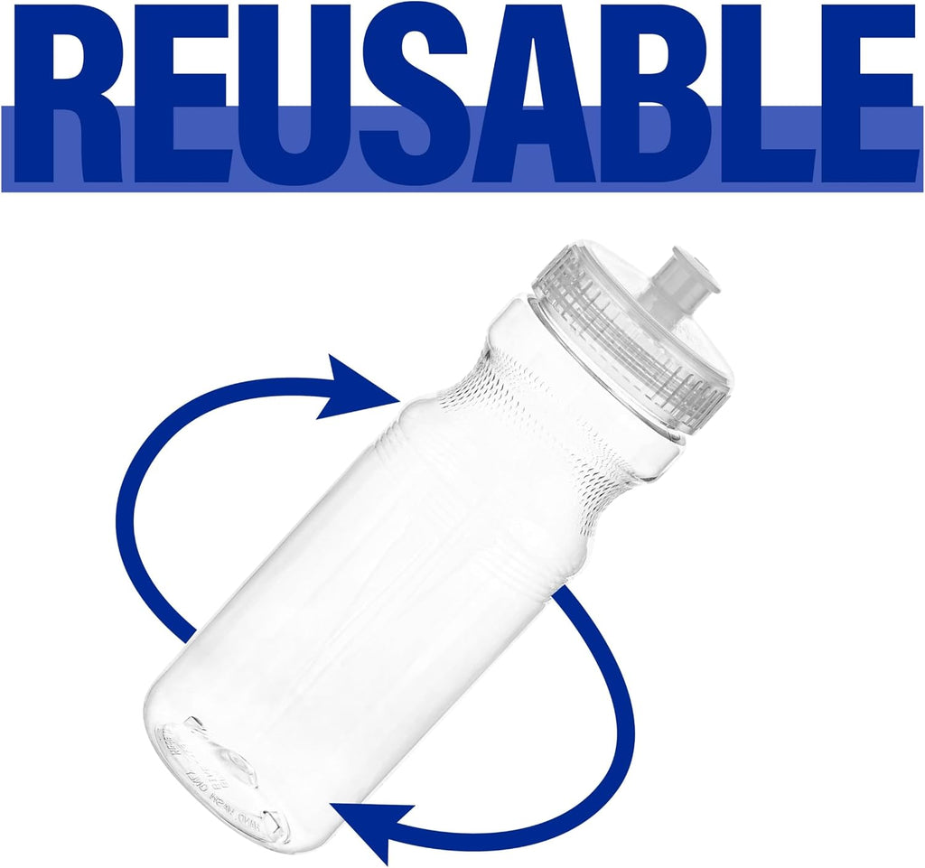 ZETY Bulk Water Bottles 100 Pack - 24 Ounce Reusable bottles Bulk - BPA-Free Easy Open Spin off Cap - Top-Rack - Dishwasher Safe - Sports Bottles (Clear)