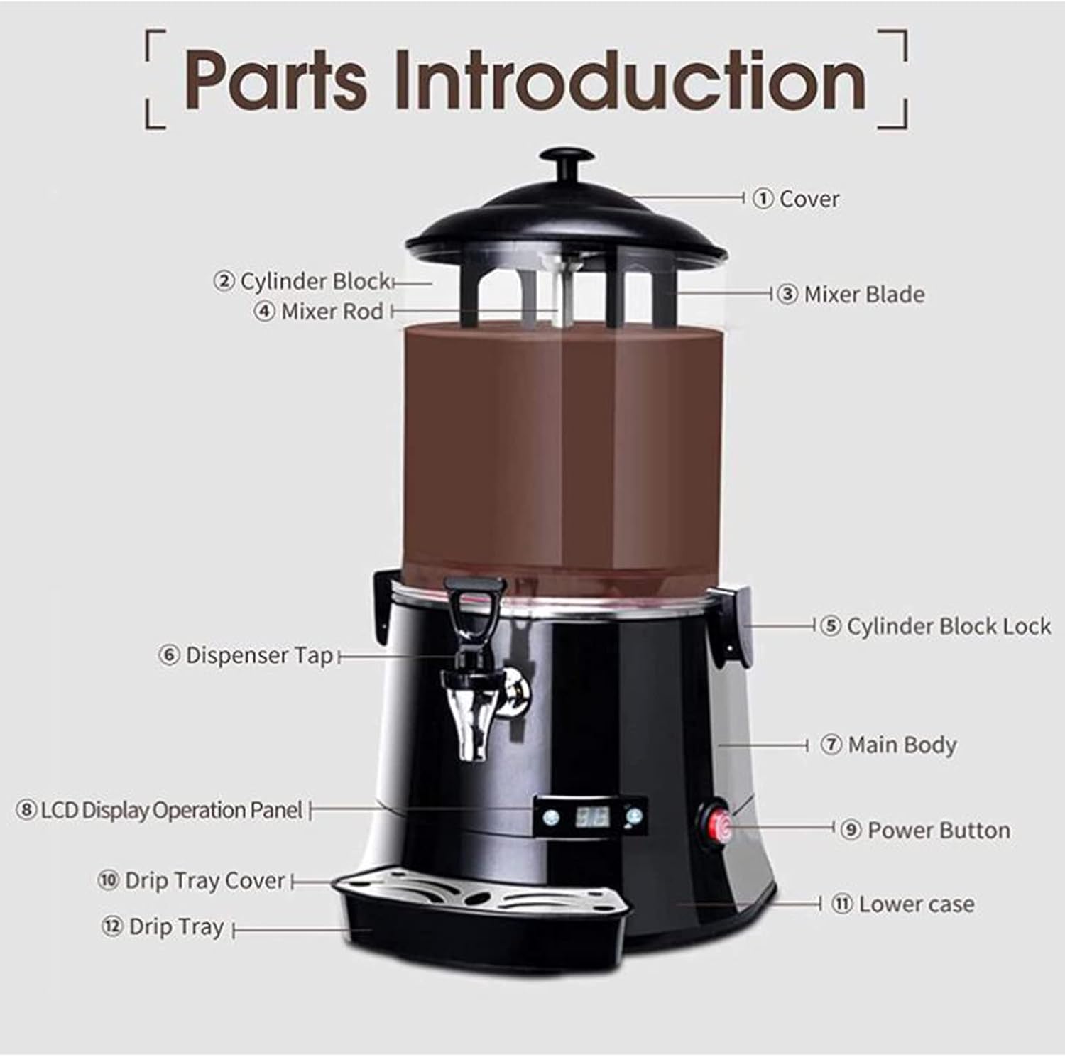 10L Commercial Hot Chocolate Maker, Electric Machine Hot Chocolate Dispenser Warmer, for Heating Chocolate Coffee Milk Tea Juice Tea