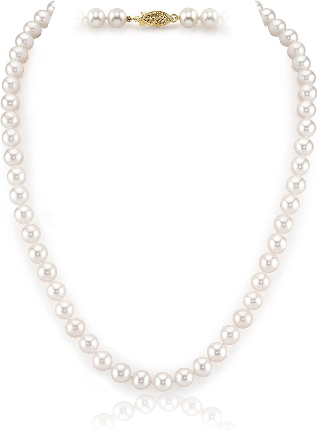 The Pearl Source Real Freshwater Pearl Necklace for Women, AAAA Genuine Cultured Freshwater Pearls, Classic Single Strand Pearl Necklace, 14K Gold, Fine Jewelry Gift