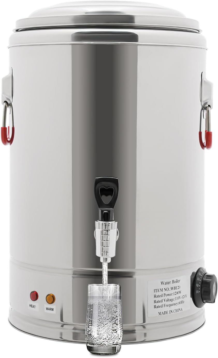20L Hot Beverage Dispenser 110V with Spigot, Stainless Steel Electric Hot Water Boiler, Insulated Beverage Dispenser for Coffee Tea Milk, Commercial Grade Drink Urn, US Plug, Keep Warm Function
