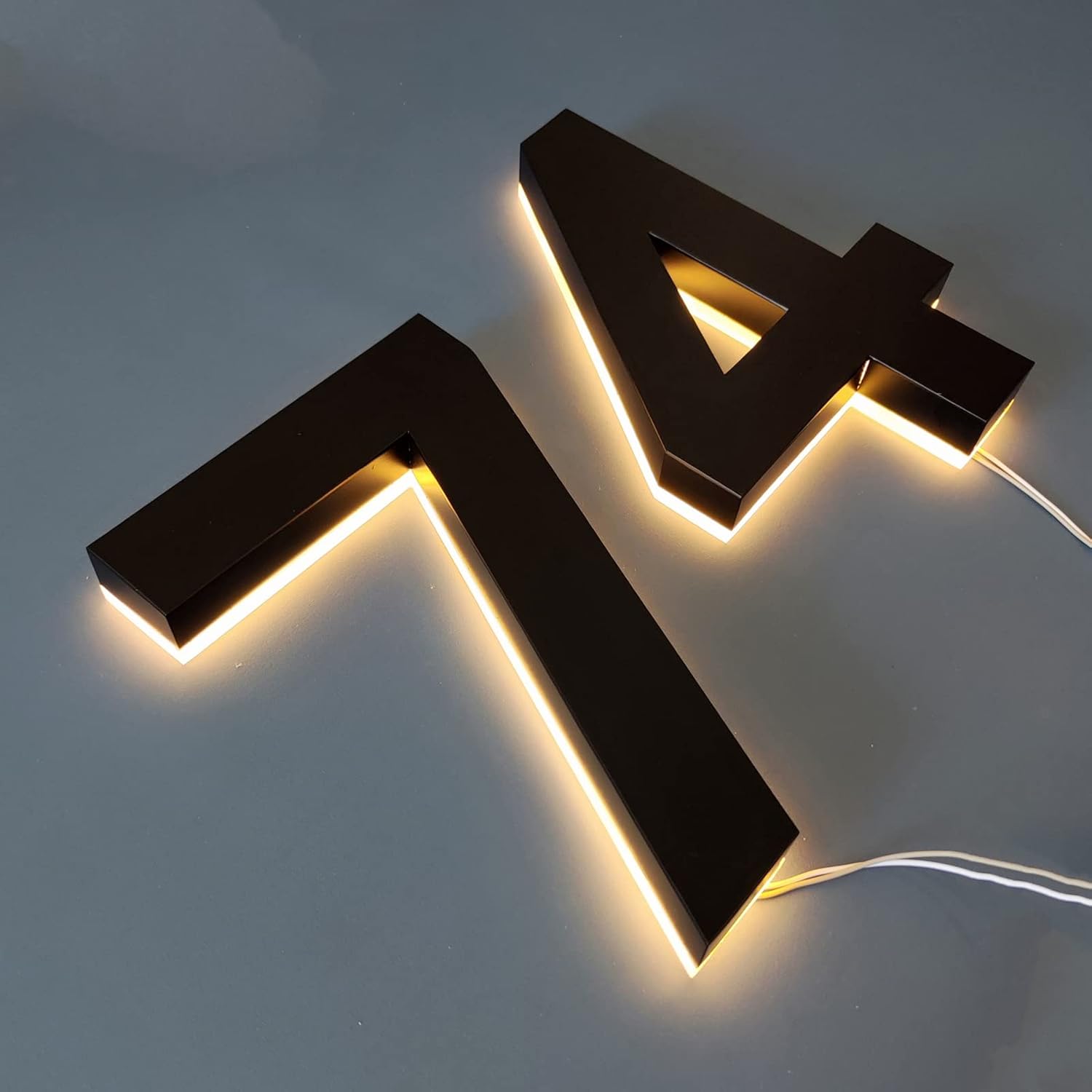 Backlit LED House Numbers, Stainless Steel LED Floating Home Address Number Sings, Modern Light Up House Numbers For Outside, Yard, Street, Black, Warm Light.,14 Inch,2