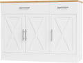 Shintenchi Modern Farmhouse Sideboard Buffet Cabinet with Storage with 3 Doors,42' Barn Doors Buffet Cabinet with Storage, Wood Coffee Bar Cabinets with Adjustable Shelf for Kitchen Living Room,White