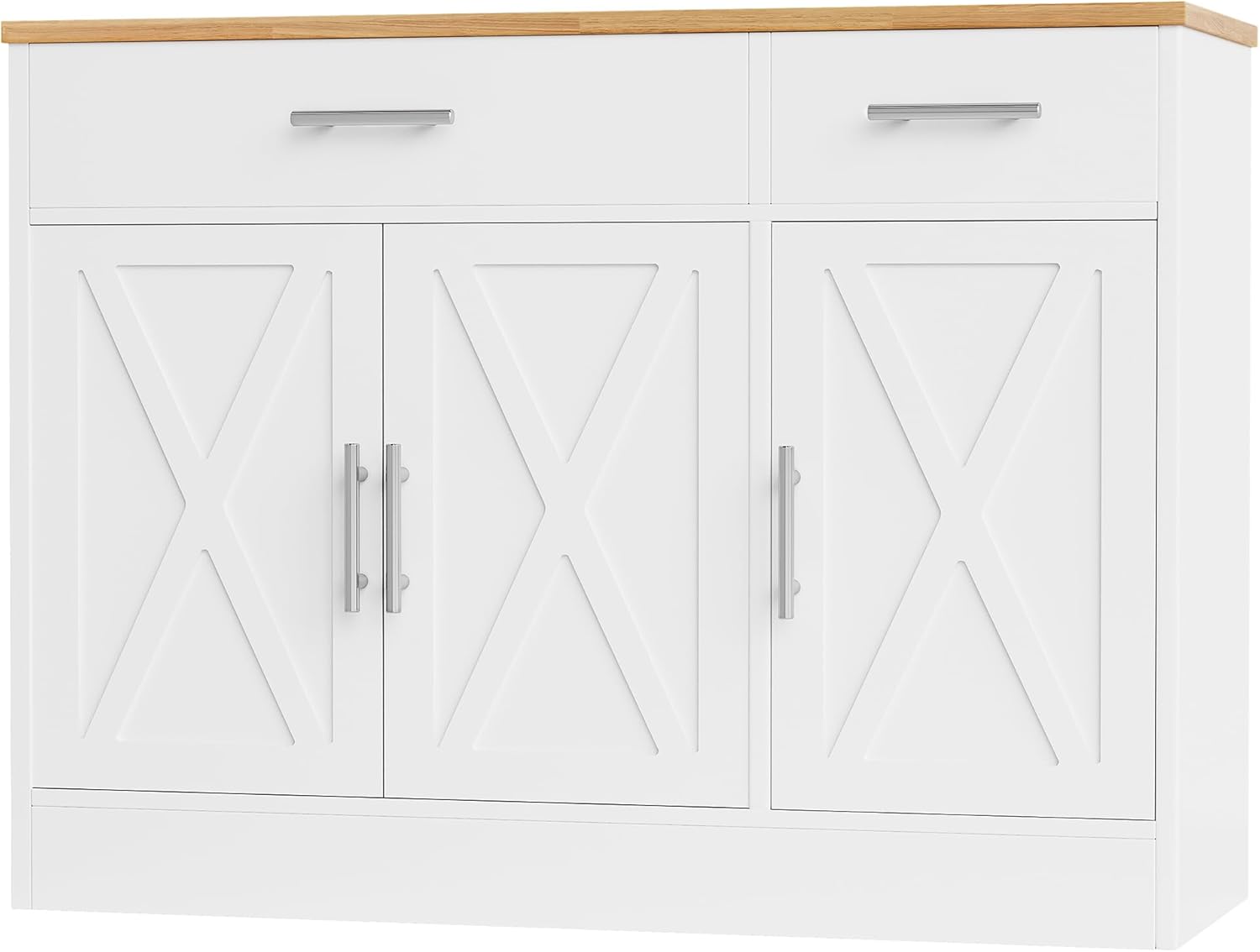 Shintenchi Modern Farmhouse Sideboard Buffet Cabinet with Storage with 3 Doors,42' Barn Doors Buffet Cabinet with Storage, Wood Coffee Bar Cabinets with Adjustable Shelf for Kitchen Living Room,White